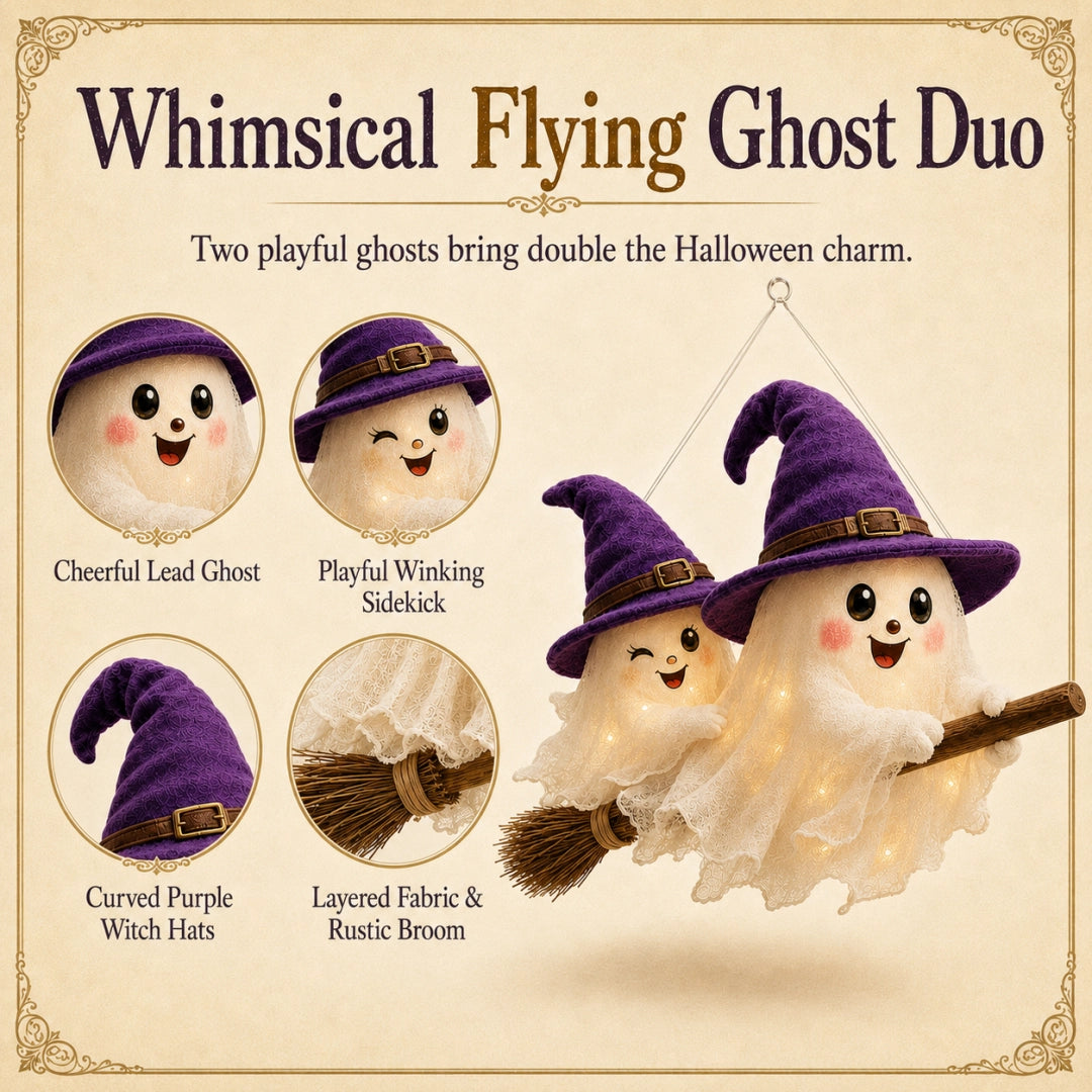 Pre-Halloween 70% 🎃 Moonlight Mischief Lighted Ghost Broom Hanger