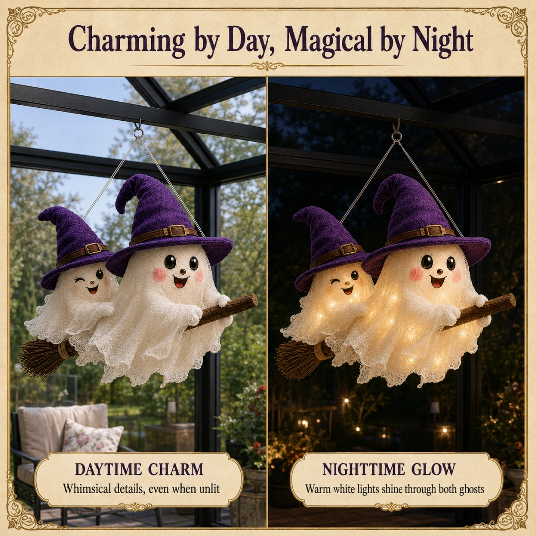 Pre-Halloween 70% 🎃 Moonlight Mischief Lighted Ghost Broom Hanger