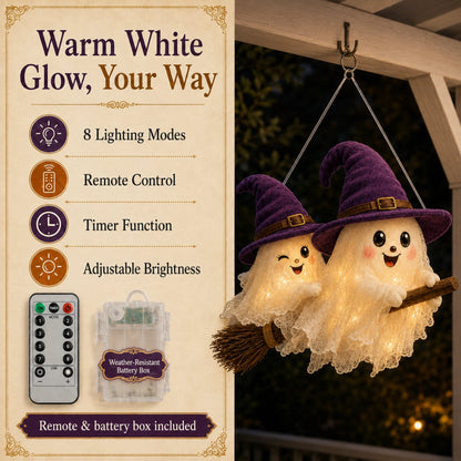 Pre-Halloween 70% 🎃 Moonlight Mischief Lighted Ghost Broom Hanger