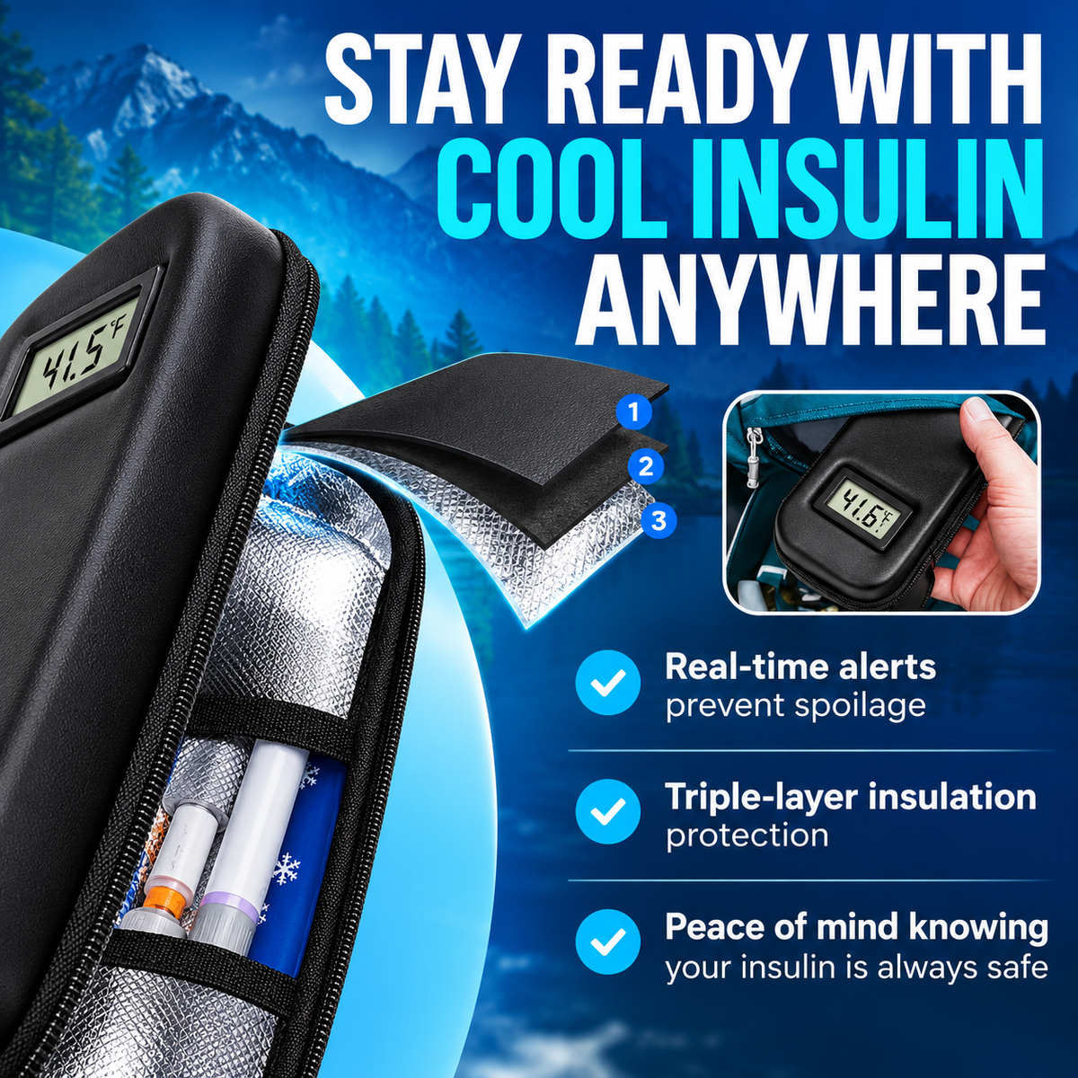 🏆 #1 Best Choice 🩺 Insulin Cooler Travel Case with Temperature Display