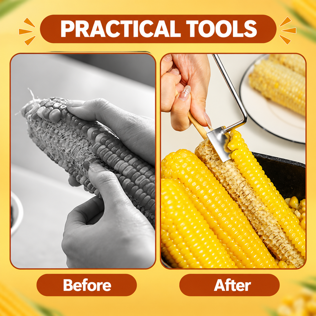 💥 LAST DAY 49% OFF 🌽 (2-Pcs) Long Handle Stainless Steel Corn Stripping Tool