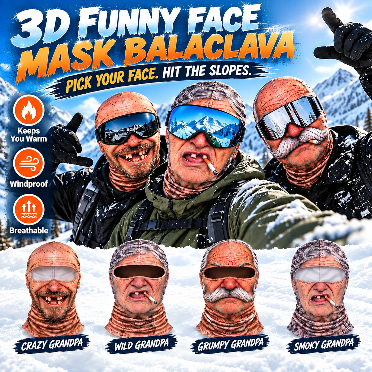 ⛄ WINTER DEAL 49% OFF 🥽 Funny Face Mask 3D Printed Balaclava