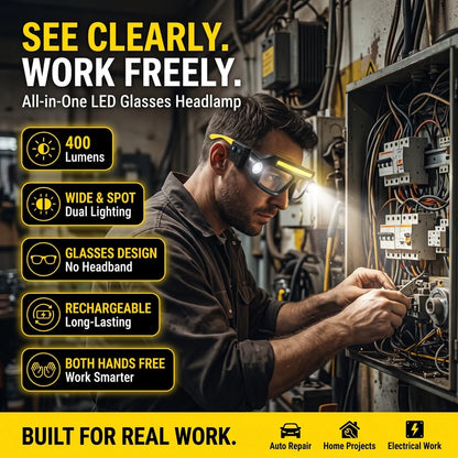 💥 BLACK FRIDAY 49% OFF 🔦 Rechargeable LED Headlamp Glasses – Hands-Free Lighting