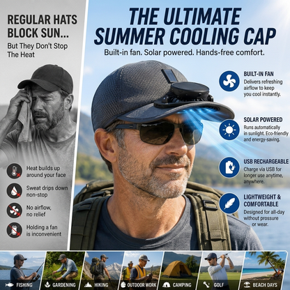 💥 2026 Summer Sale 50% OFF ✨ Solar Fan Outdoor Cooling Hat with UPF 50+ Protection