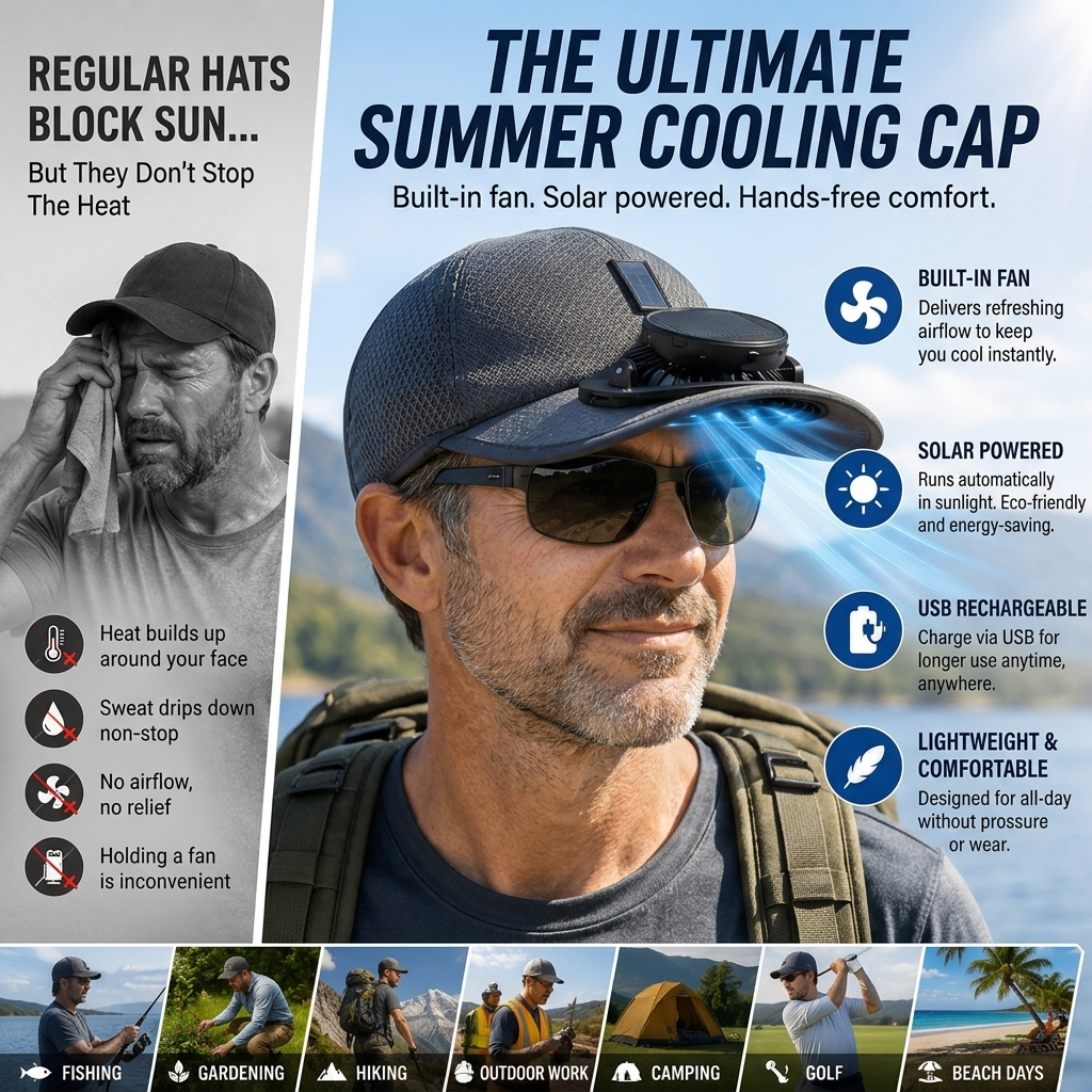 🔥 2026 Father's Day 50% OFF ✨ Cooling Fan Hat with Solar Powered Fan UPF 50+ UV Protection