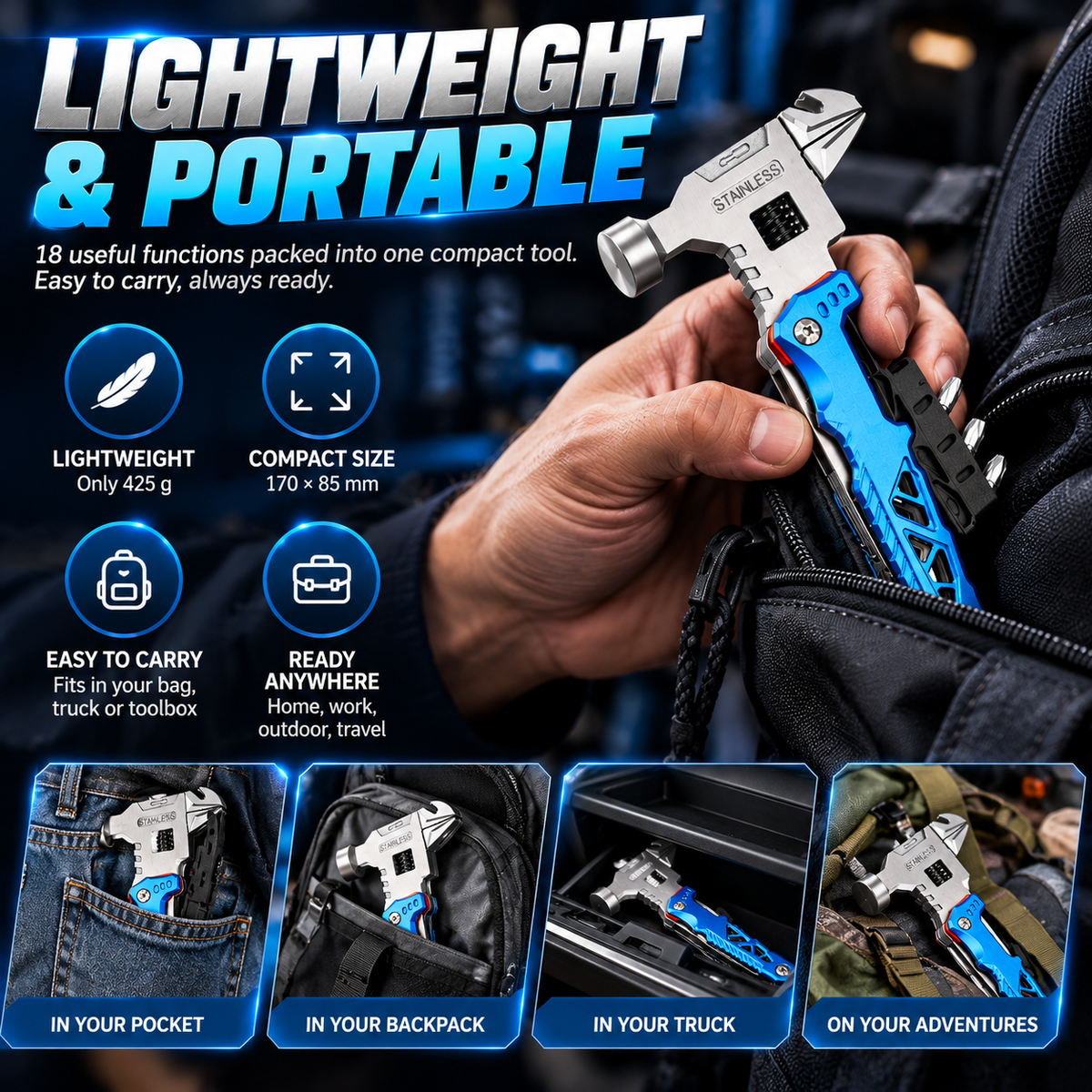🔥 XMAS PRE-SALE 49% OFF 🔧 Portable 18-In-1 Multifunctional Wrench Hammer Tools