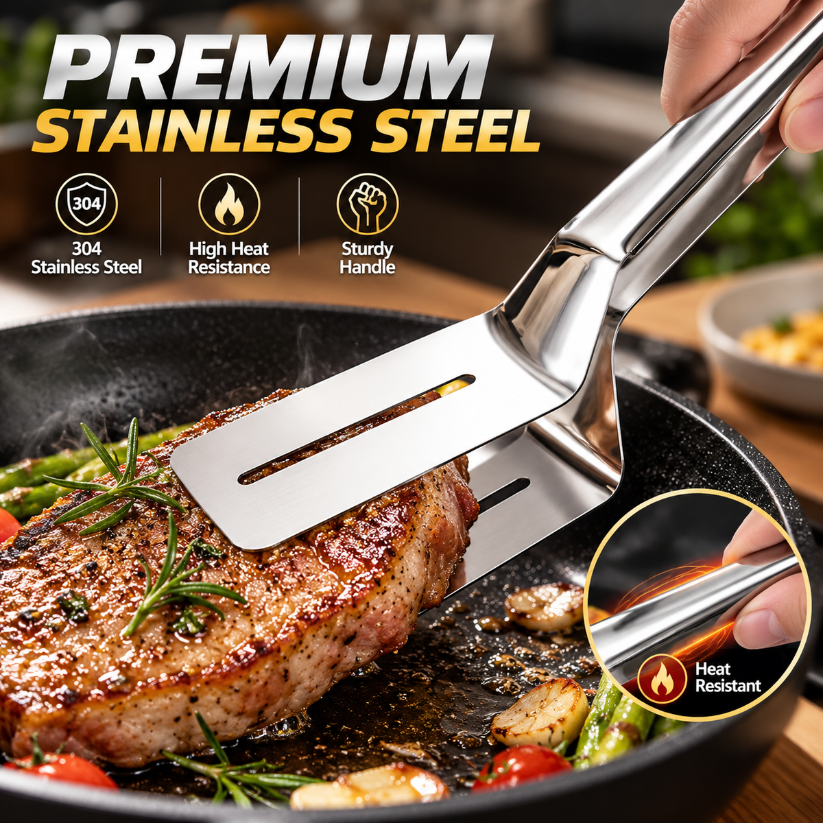 💥 LAST DAY 49% OFF 🔥 2-in-1 Stainless Steel Spatula Tongs