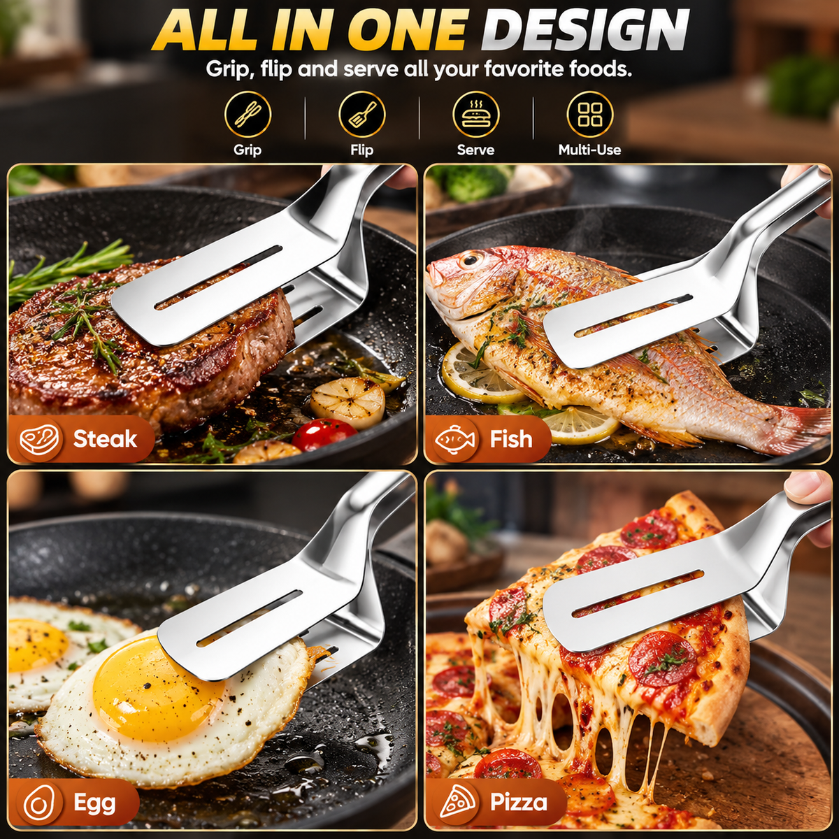 💥 LAST DAY 49% OFF 🔥 2-in-1 Stainless Steel Spatula Tongs