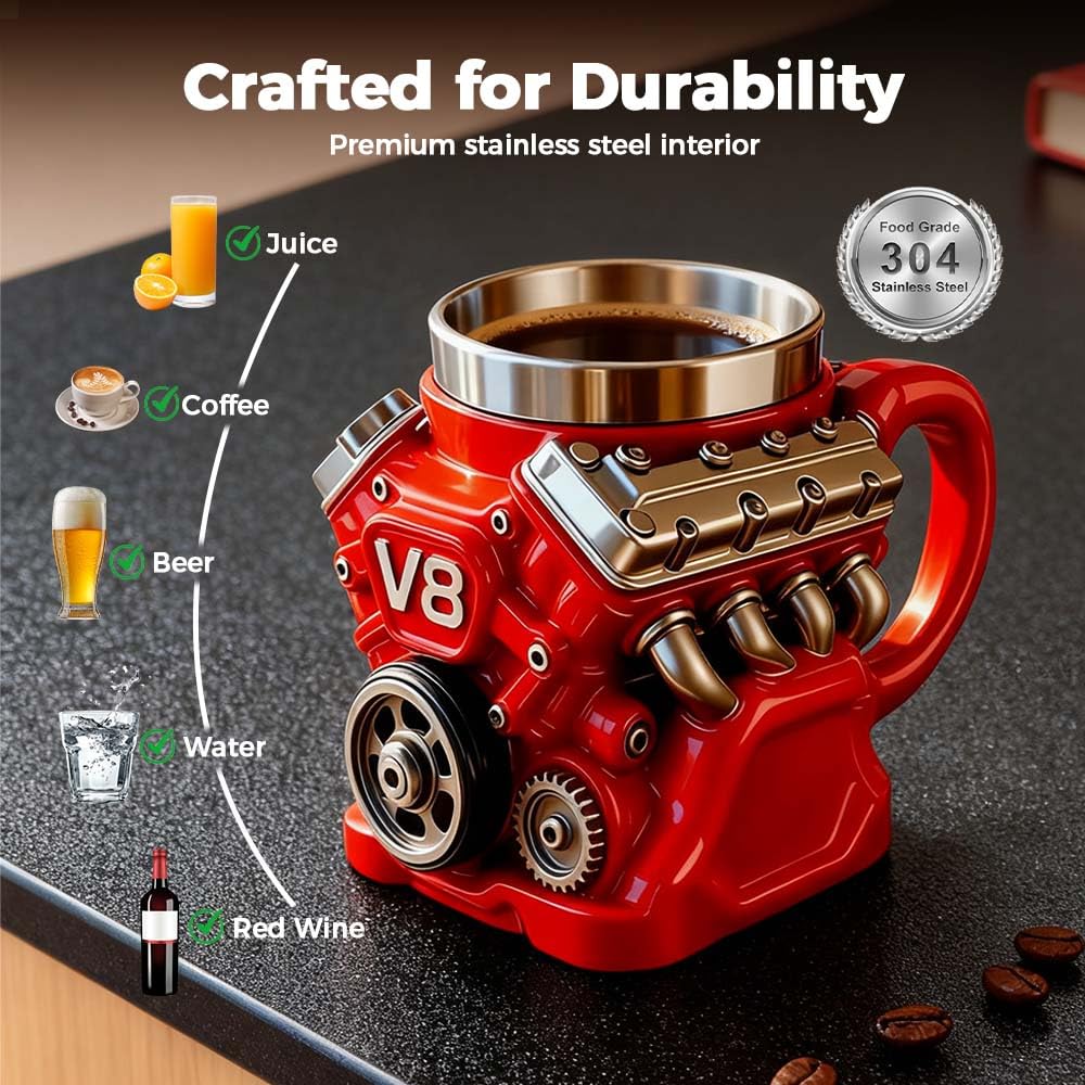 ☕ LIMITED SALE 45% OFF 🔥 V8 Engine Stainless Steel Coffee Mug - Unleash the Power of Your Morning
