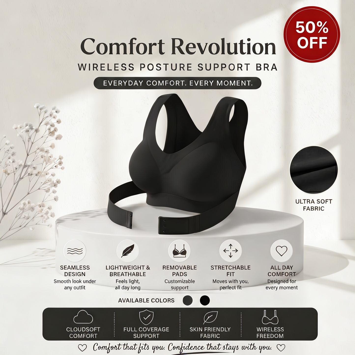 Cross Back Front Closure Wireless Posture Corrector Bra