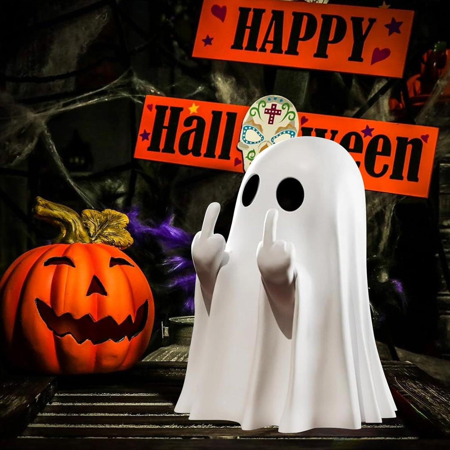 🎃 Pre-Halloween Sale 75% OFF 👻 2025 Spooky & Cute Middle Finger Ghost Figurine