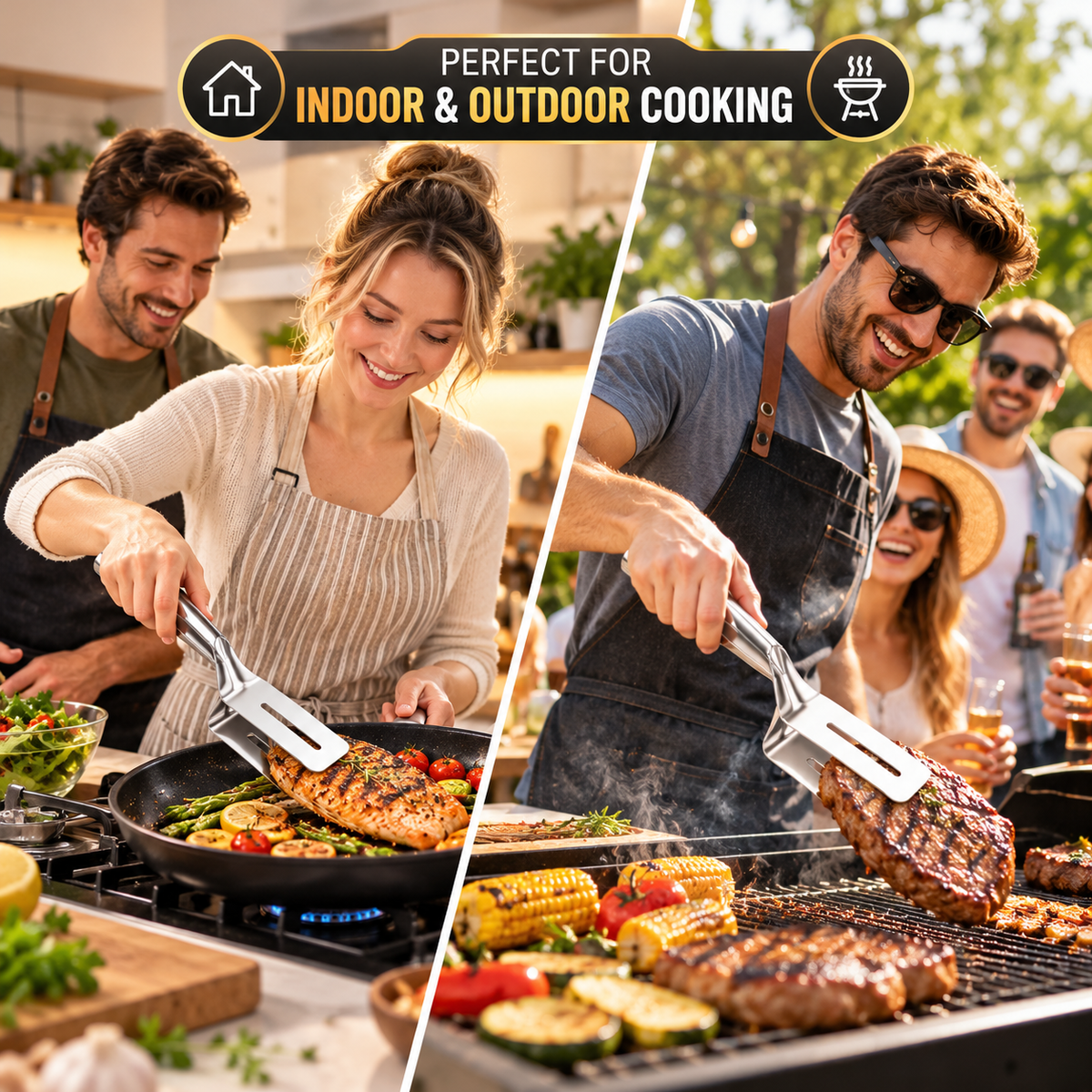 💥 LAST DAY 49% OFF 🔥 2-in-1 Stainless Steel Spatula Tongs