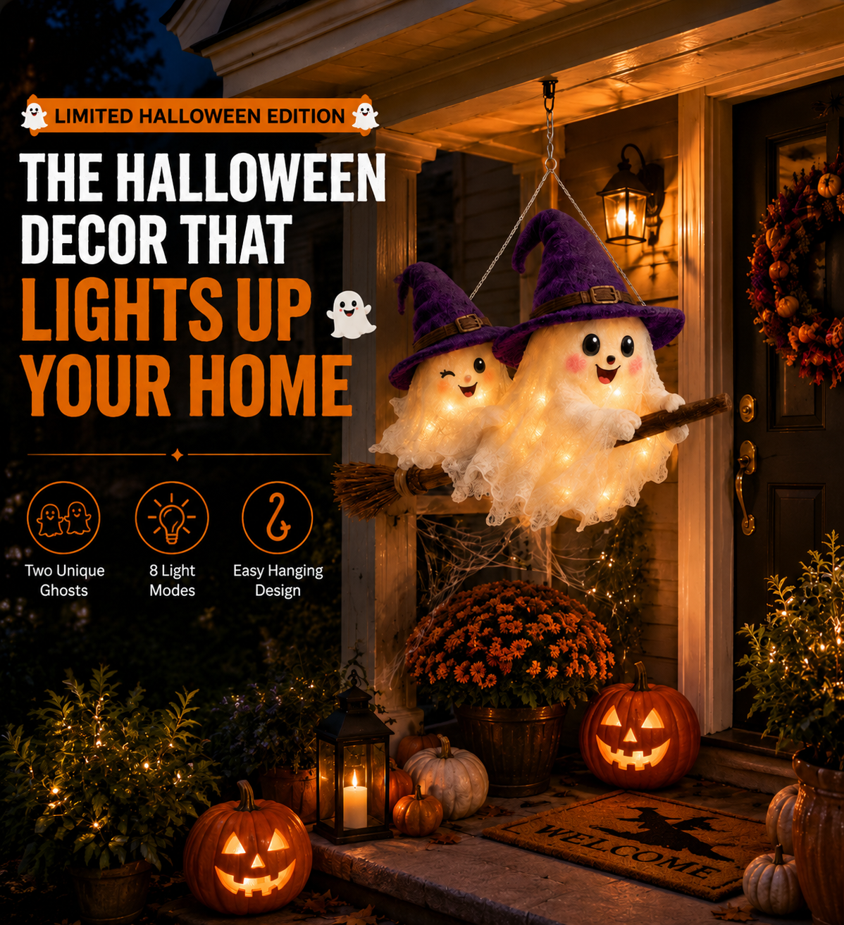 Pre-Halloween 70% 🎃 Moonlight Mischief Lighted Ghost Broom Hanger