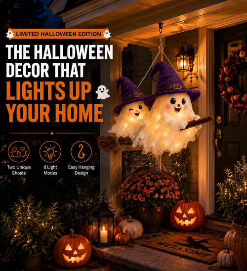 Pre-Halloween 70% 🎃 Moonlight Mischief Lighted Ghost Broom Hanger