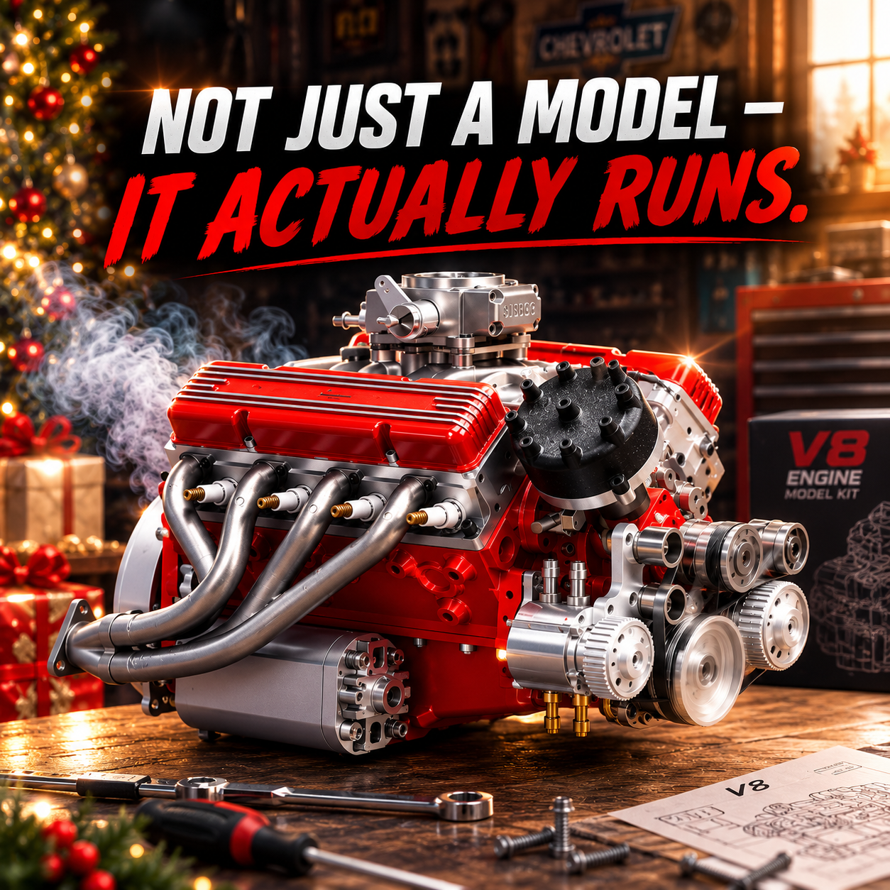🎉 Early Christmas Sale 70% OFF 🔥 DIY Gasoline OHV V8 Small Block Engine Model Kit