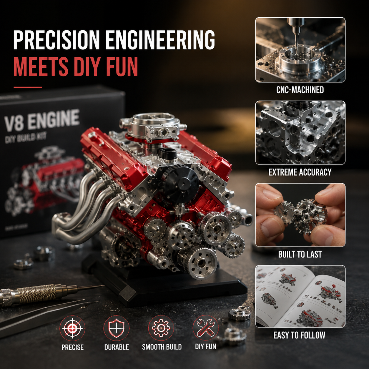 🎉 Early Christmas Sale 70% OFF 🔥 DIY Gasoline OHV V8 Small Block Engine Model Kit