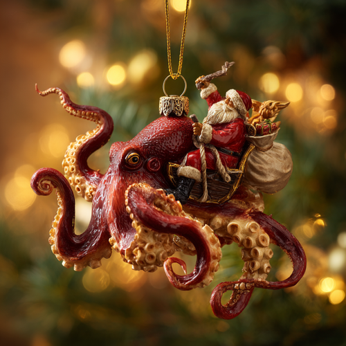 🎄 Early Christmas Sale 49% 🐙 Christmas Octopus Acrylic Ornament – Deep Sea Holiday Magic