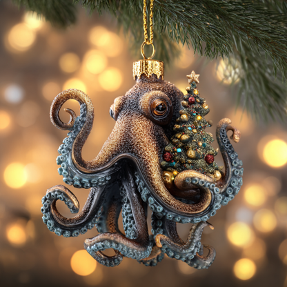 🎄 Early Christmas Sale 49% 🐙 Christmas Octopus Acrylic Ornament – Deep Sea Holiday Magic
