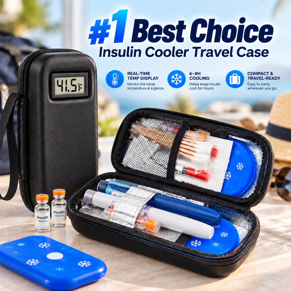 🏆 #1 Best Choice 🩺 Insulin Cooler Travel Case with Temperature Display