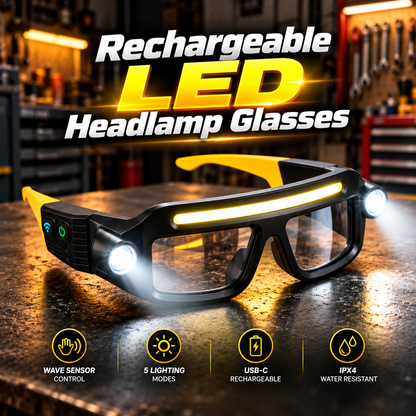 💥 BLACK FRIDAY 49% OFF 🔦 Rechargeable LED Headlamp Glasses – Hands-Free Lighting
